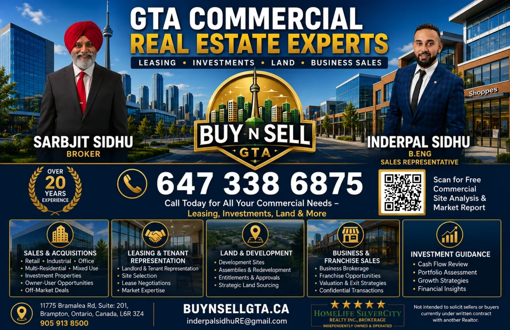buynsellGTA commercial team: Sarbjit Sidhu, Broker and Inderpal Sidhu, B.Eng