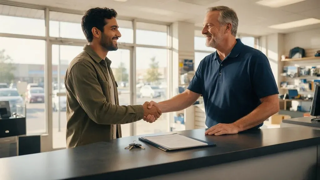 Buyer and owner shaking hands in a GTA storefront