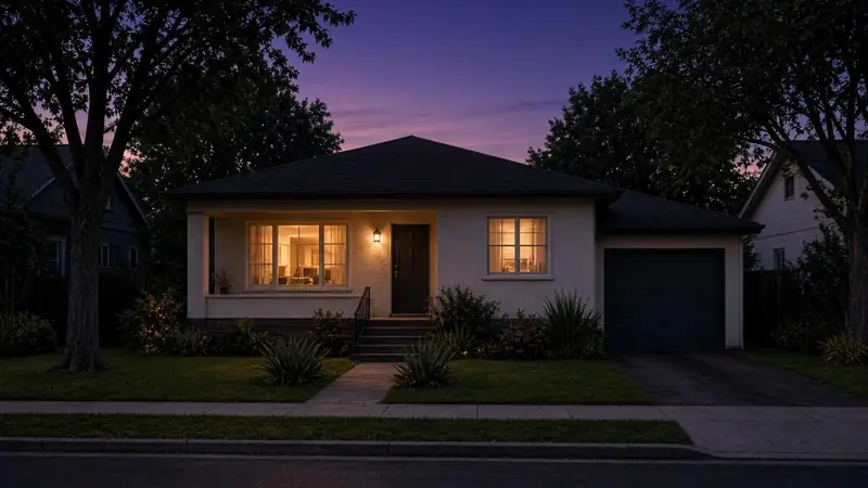 Detached GTA starter home at dusk