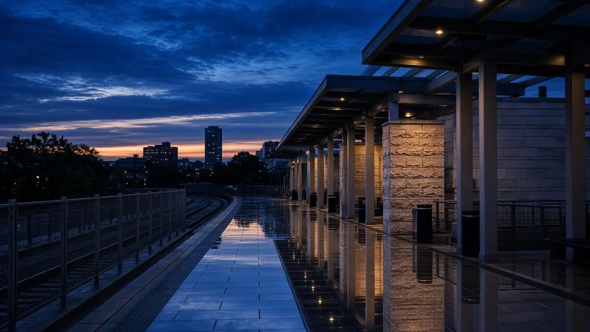 Transit corridor in Mississauga at dusk
